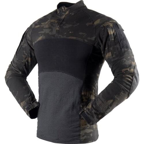 Knitted LS Long Sleeve Strech Soft Hand Feeling Cotton Black Multicam Tactical Combat Shirt For Men