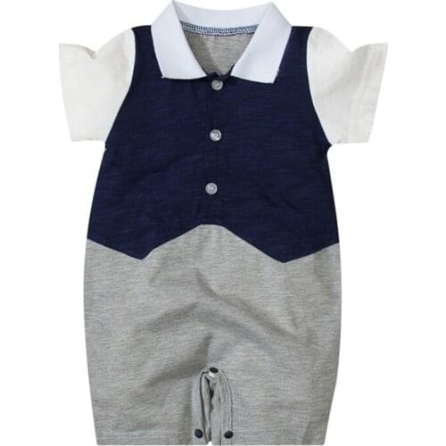 Baby Boy Short Sleeve Romper Gentleman Fashion Contrast Color Single-breasted Jumpsuit One-piece Playsuit 3-18Months