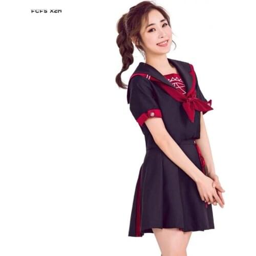 S-XL Black Woman Student Uniform Cosplay Female Halloween Navy Sailor Costume Carnival Purim Nightclub Bar Role Play party dress