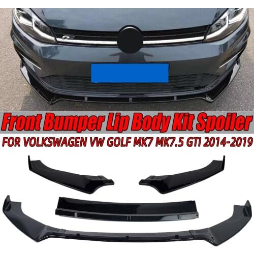 For Volkswagen For VW For Golf MK7 MK7.5 GTI R GTD 2014-2019 3PCS Glossy Black Car Front Bumper Splitter Lip Spoiler Cover Trim