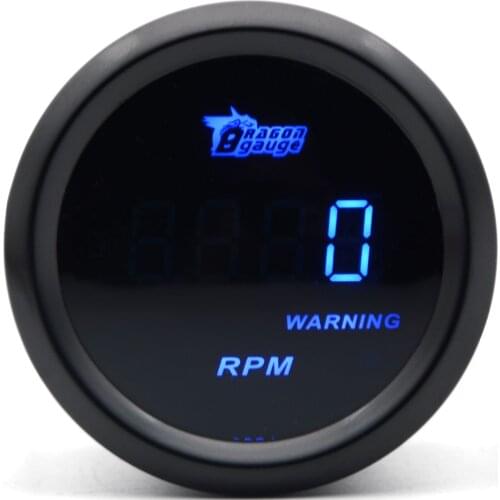 DRAGON GAUGE 2'' 52MM Tachometer RPM Gauge 4 6 8 Cylinder Black Color Digital Blue Led