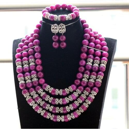 Charms Purple and Silver Indian Women Costume Jewelry Set 14MM African Beaded Party Jewellery Set CNR840