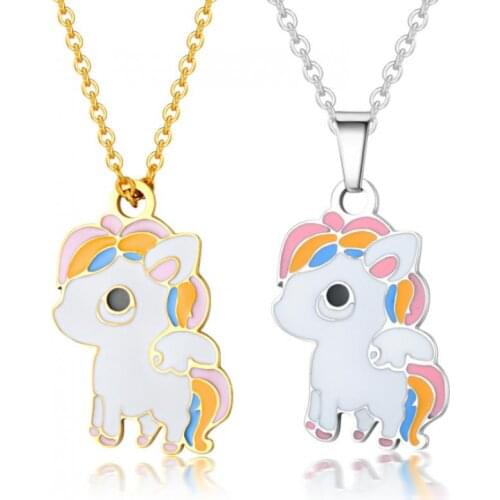 European and American Cartoon Cute Unicorn Necklace Stainless Steel Pendant Jewelry
