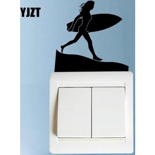 YJZT Wall Stickers Silhouette Girl Surfing Beach Water Sports Vinyl Decal Interesting 8SS2203