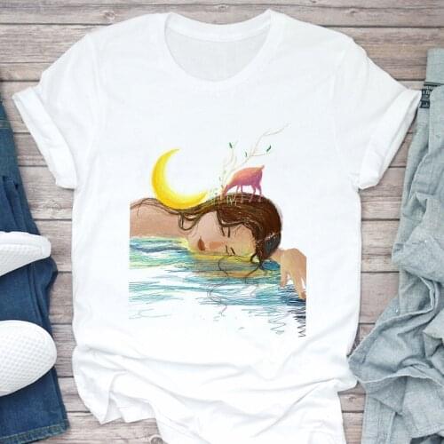 Womens T-shirt Fashion New Summer Abstract Graphics T Shirt White Top Female Tshirt Harajuku Oversized Short Sleeve Clothing