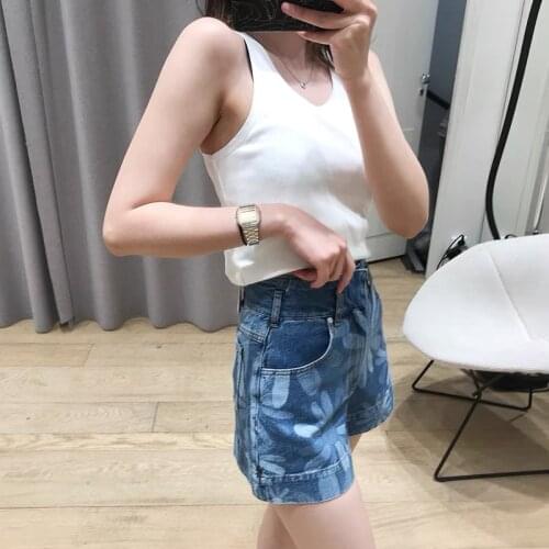 Women Jeans 2021 Spring and Summer New Ladies Print Stitching Denim Shorts