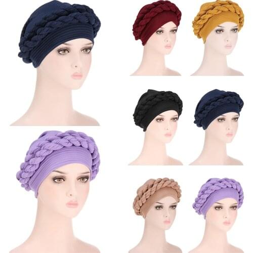 Muslim Women Cancer Hat Chemo Inner Cap Hijab Braid Head Scarf Turban Head Wrap Cover Hair Loss Islamic Headwear Solid Color New