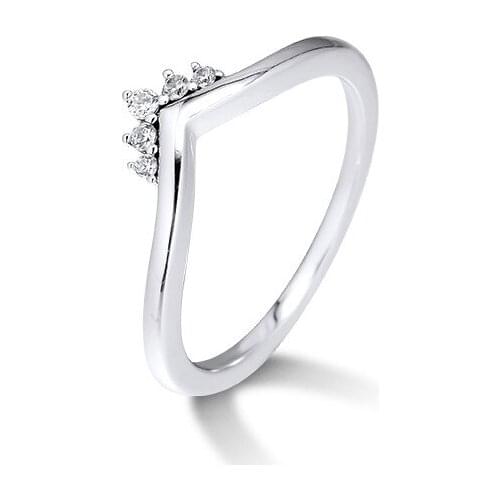 Tiara Wishbone Rings 925 Sterling Silver Rings Jewelry 2019 New Princess Crown Shape Rings for Women Crystal Jewelry Girl Rings