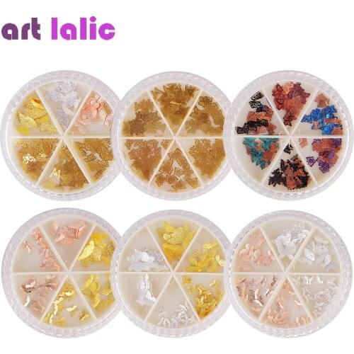 1 Wheel Mix 6 Styles Butterfly Letter Glitter Metal Charm Nail Art Sequins Decoration Alloy Slice Ornaments DIY Manicure Tips