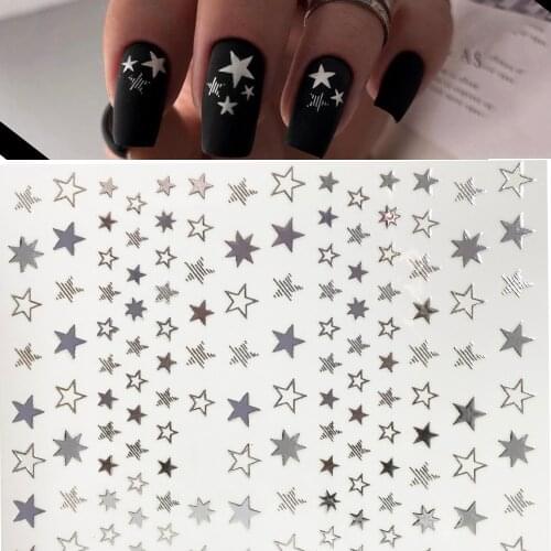 1pcs laser gold silver Star Self-adhesive 3D Nail Sticker Decal Hollow Nail Glitter Shining decoration new years stickers