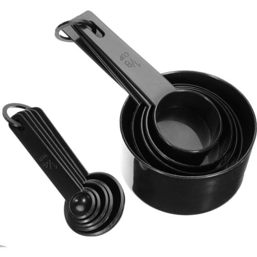 10 Sizes Black Plastic Kitchen Measuring Spoons Cups Tool Set New Multi Scale 0.6ml-250ml Practical Kitchen Measure Accessory