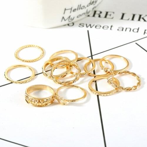 12pcs/pack Trendy Simple Finger Knuckle Rings Jewelry Rings Accessories for Women Girls Fashion Gold Vintage Zircon