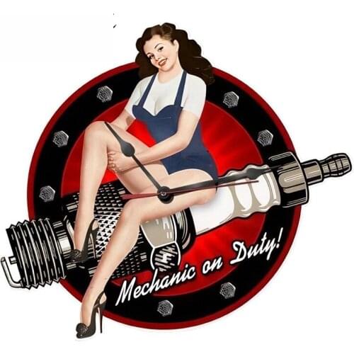 3D Car Styling Retro Pin Up Girl Tin Sign Spark Plug Shape Car Window Decal JDM Car Stickers Sexy Graphic 13cm*11cm