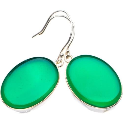Natural Chrysoprase Handmade 925 Sterling Silver Earrings 2" D3630