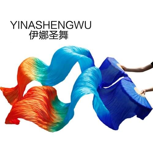 Handmade Bamboo Ribs Dance Props Silk Belly Dance Fan 1 Pc Left hand+1 Pc Right Hand Silk Fan royal blue+turquoise+green+orange