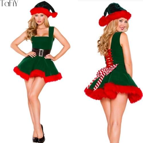 TaFiY Brand New Sexy Women Christmas Halloween Costume Sleeveless Blue and Red Girl Elf Dress Christmas CosPlay Costume for Girl