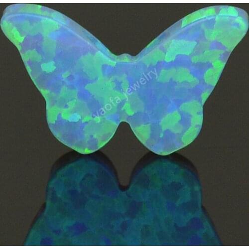 Wholesale butterfly shape lab created opal Op06 light blue fire opal stone loose bead for women girl necklace in 78 colors