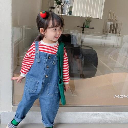 2021 new wholesale girls boys denim overalls autumn cotton fashion kids pants 1-7 years WS244