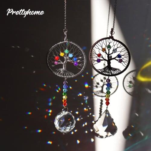 Crystal Wind Chime Pendant Colorful Life Tree Hanging Drop for Outdoor Indoor Garden Window Wedding Curtain Chandelier DIY Decor