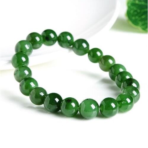 Fine Jewelry Natural HeTian Biyu Jade Round Beads Bracelet Green Lady Bangle Gift For Women mens