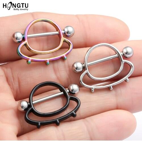 HONGTU 2Pc Unique UFO Nipple Rings Stainless Steel Breast Body Jewelry Alien Nipple Shield Cover Bar Adult Sexy Toy Piercing 14G