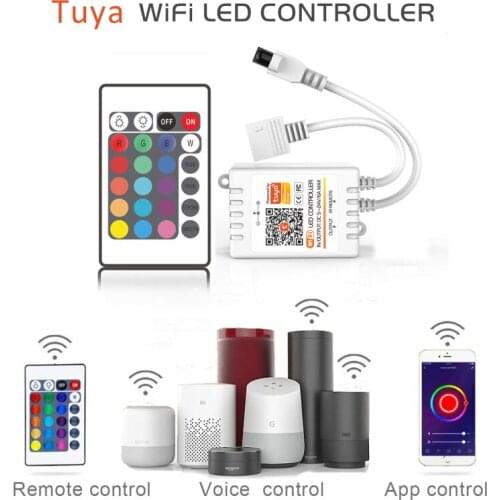 Tuya smart RGB controller wifi wireless control RGBW light strip controller with IR remote control compatible with alexa google