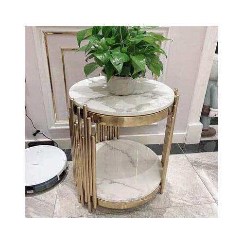 Light luxury edge, marble circle, sofa corner, postmodern gold-plated design, edge cabinet, custom-made rock plate toughened cof