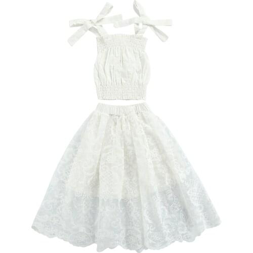 Citgeett Summer Solid Kids Baby Girls Lace Tops+ Skirt Floral Pattern Adjustable Shoulder Strap Sweet Style Clothing