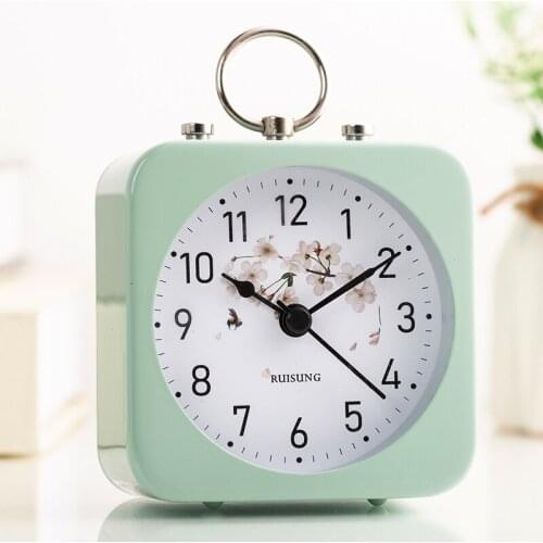 Cute Square Metal Modern Silent Alarm Clock Snooze Creative Nordic Minimalist Alarm Clock Student Portable Alarm Clocks MM60NZ