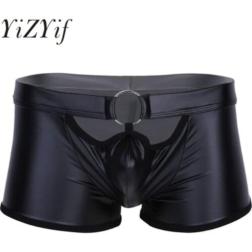 YiZYiF Mens boxer underwear Sexy Lingerie Faux Leather Boxer Shorts Underwear Underpants with O-Ring Boxers Men Panties Shinny