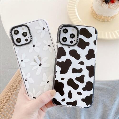 Cute Floral Cow Leopard black White Pattern Phone Case For iphone 11 Pro Max 12 6 7 8 Plus XR X XS Max silicon soft clear cover