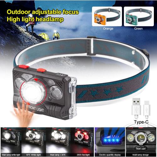 5LED USB Charging Motion Sensor Induction Headlamp 7 Modes LED Strong Headlight Adjustable Focus Waterproof Camping Light