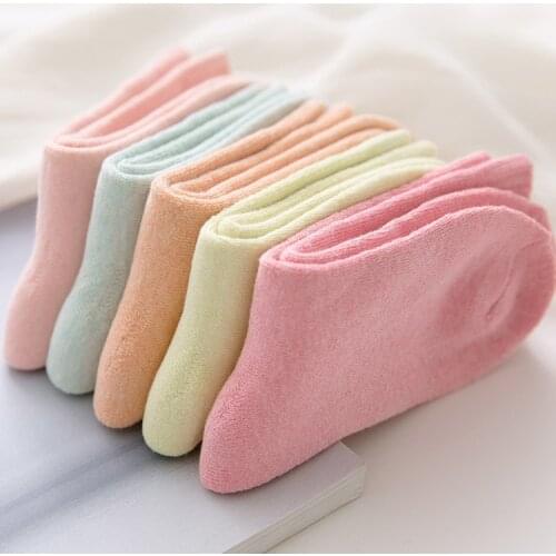 Socks Women Autumn and Winter Thick Warm Socks Terry Socks Womens Pure Cotton Tube Socks Pure Color Towel Socks Floor Socks