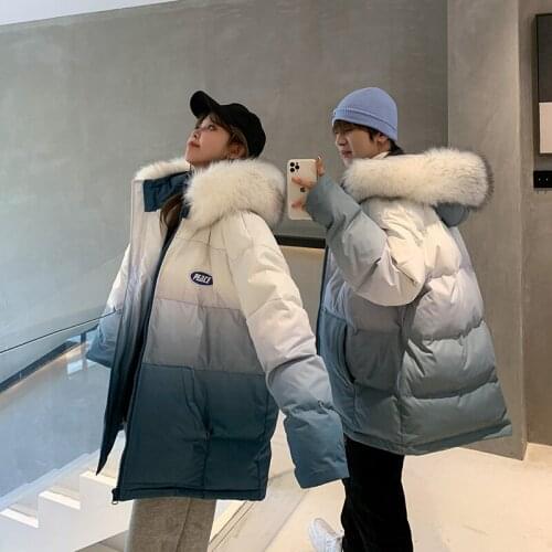 Cotton-padded clothes jacket Winter Korean loose cotton-padded jacket lovers wear fur collars to keep warm