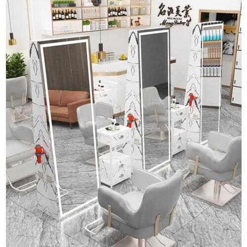 Single-side mirror barber shop floor-to-ceiling double-side dyeing and perm mirror table with lamp for hair cutting in hair salo