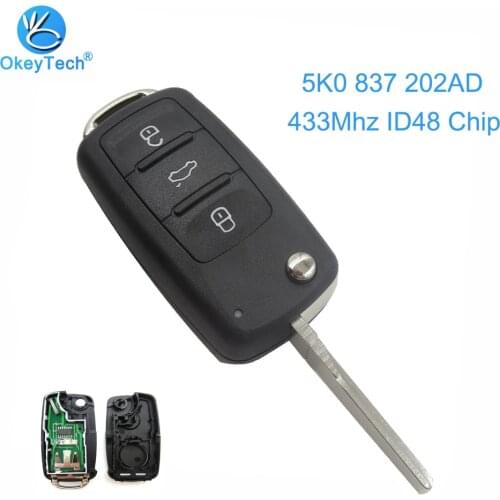OkeyTech 2X 5K0837202AD 5K0 837 202 AD Flip Remote Key for VW VolksWagen Beetle Caddy Tiguan Touran Golf Jetta Polo Scirocco Eos