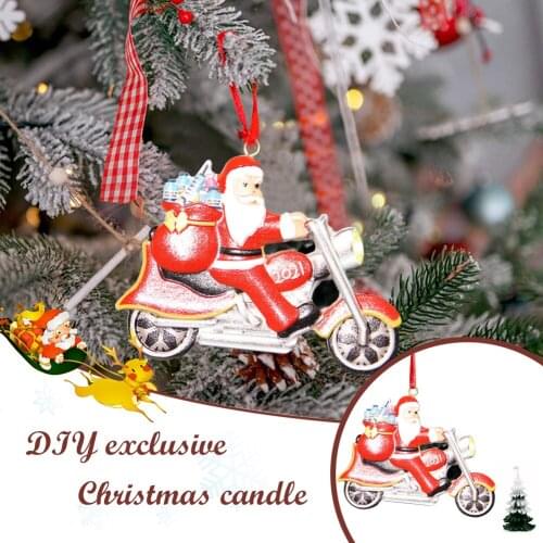 Family Santa on a Motorcycle Pendant Resin Painted Christmas Tree Pendant Xmas Tree Santa Clause Home Ornament Gift