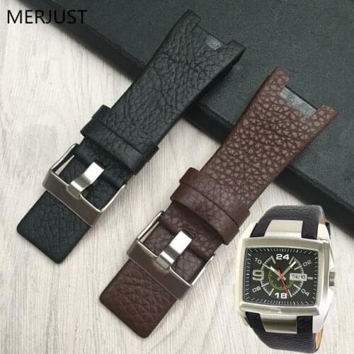 32*24mm black brown genuine leather with stainless steel clasp watchband strap Dedicated men fit Diesel DZ4246 DZ1273b Bracelet