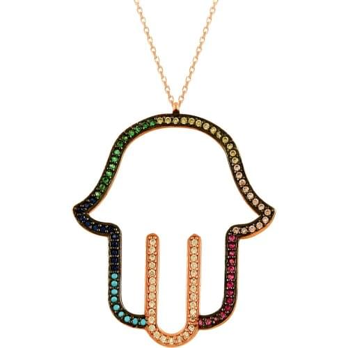 Hand of Fatima Necklace Fatima Hand Necklace Multicolor Fatima Hand 925 Sterling Silver Hamsa Necklace Gradient Rainbow New