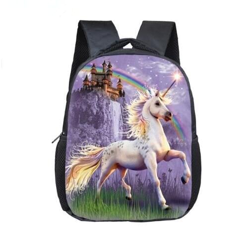 12 Inch Cartoon Unicorn School Backpack Schoolbags Girls Boys Rainbow Pony Children School Bags Kindergarten Toddler Backpack