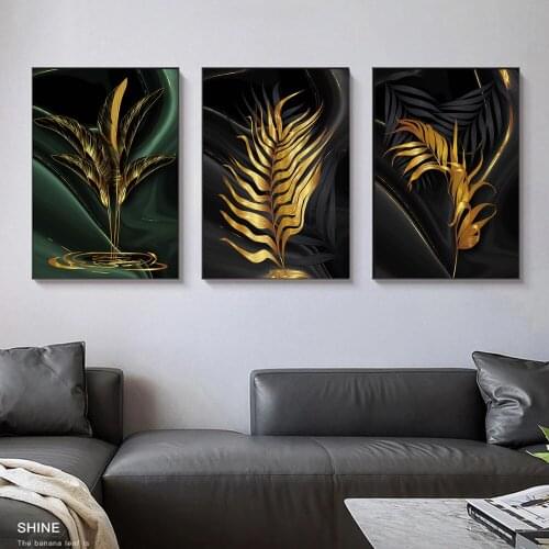 Nordic Wall Decor Luxury Gold Leaf Canvas Painting Wall Art Posters Prints Wall Picture for Living Room Home Wall Cuadros Decor