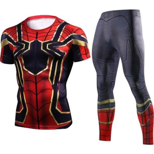 2Pcs/Set Men Tracksuit Gym Fitness Compression Shirt Sports Suit Clothes Running Jogging Sport Wear Exercise Workout Tights MMA