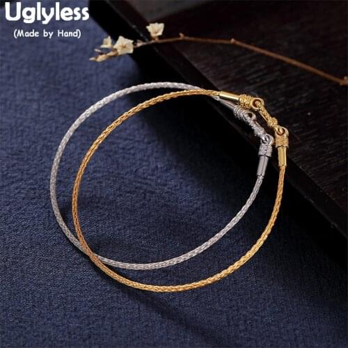 Uglyless LESS is MORE Classic Blank Thin Bracelet for Women Gold Plated Plain Bangle Real 925 Sterling Silver Fine Jewelry BR256