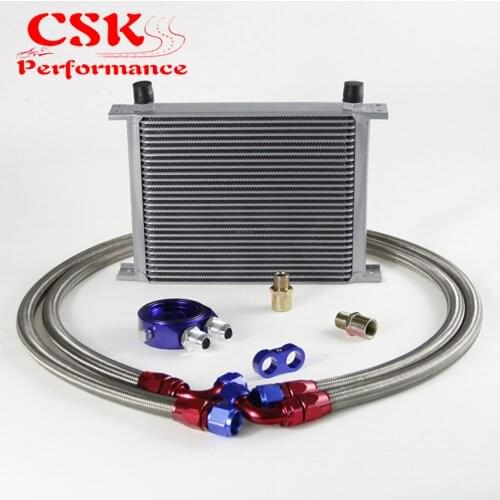 Universal 28 Row 10 AN Racing Oil Cooler Tank Aluminum + Filter Adapter Hose Kit