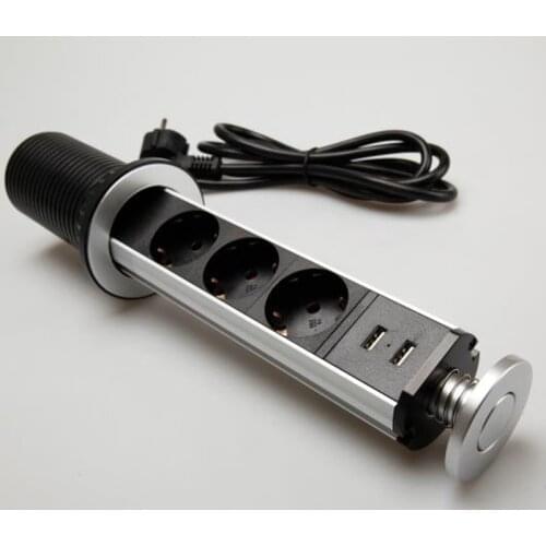 220V 16A PULL POP UP Electrical 3 Plug 2 Charge USB 2.1A Kitchen Table Sockets Retractable,Faster and cheaper