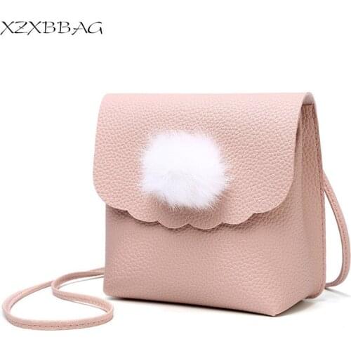 XZXBBAG Female Cute Pompon Hasp Shoulder Bags Girls Cell Phone Case Girls Mini PU Leather Crossbody Bags For Women 2017