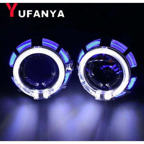 YUFANYA 2.0 Inch Angel Eyes LED Bi Xenon Headlight Projector Lens For H4 H7 Running Lights For Car Motorcycle Use H1 Xenon