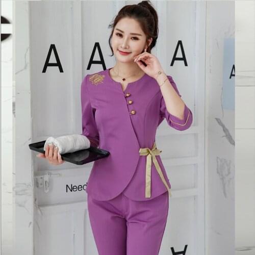 Women massage clothes black 2pcs Sets Female Sauna foot bath Uniforms Beauty Clothing beautician clothes SPA Uniform