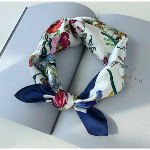 2020 Real 100% Silk Scarf For Female Square Neck Headband New Foulard Hijab Scarves Women Shawls And Wraps Bandana Stole 53*53cm