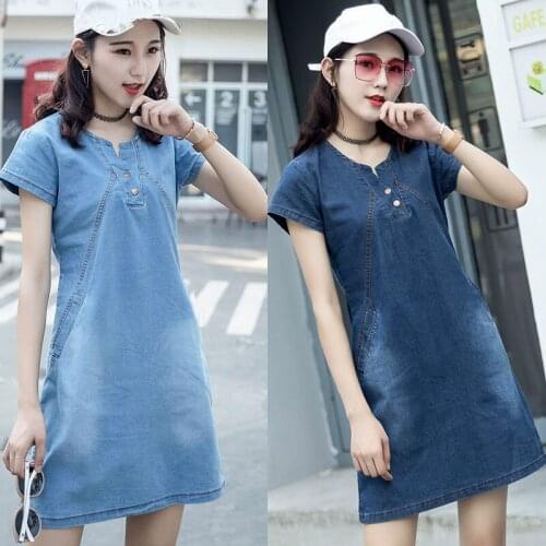 French Retro Elegant Denim Vestidos Blue Round Neck Dress 2021 Women High Waist Casual Slim Loose A-line Mini Dresses Streetwear